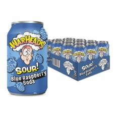 Warheads Sour Soda - Blue Raspberry 355ml x 12st (helt flak) – Coopers Candy