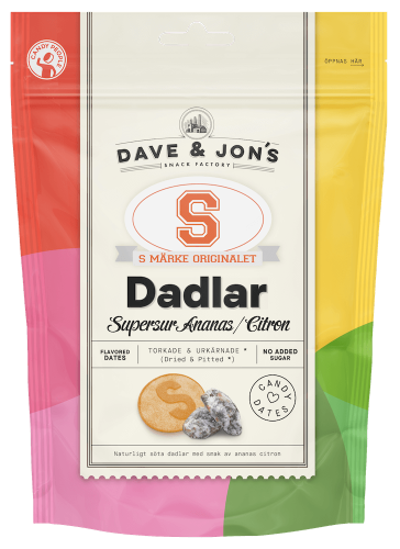 Dave & Jons Dadlar S-Märke Supersur 125g – Coopers Candy
