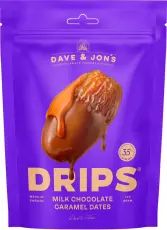 Dave & Jons Drips Dadlar med Kola & Mj&ouml;lkchoklad 100g &ndash; Coopers Candy