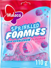 Malaco Sprinkled Foamies Sour Bubblegum 110g &ndash; Coopers Candy