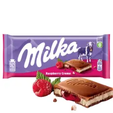 Milka M&aelig;lkechokoladebar Raspberry Creme 100g &ndash; Coopers Candy