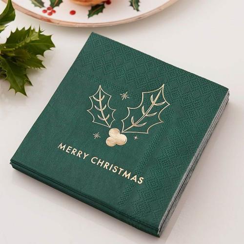 Servetter Merry Christmas Grön/Guld 16-pack – Coopers Candy