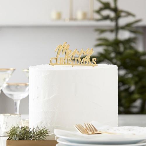 Tårtdekoration Merry Christmas Guld – Coopers Candy