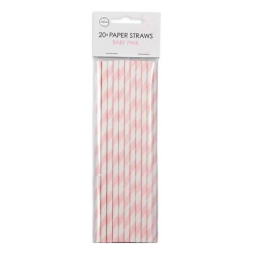 Papperssugrör Babyrosa Randiga 20-pack – Coopers Candy