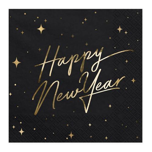 Servetter Happy New Year Guld Metallic/Svart 20-pack – Coopers Candy