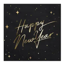 Servetter Happy New Year Guld Metallic/Svart 20-pack &ndash; Coopers Candy
