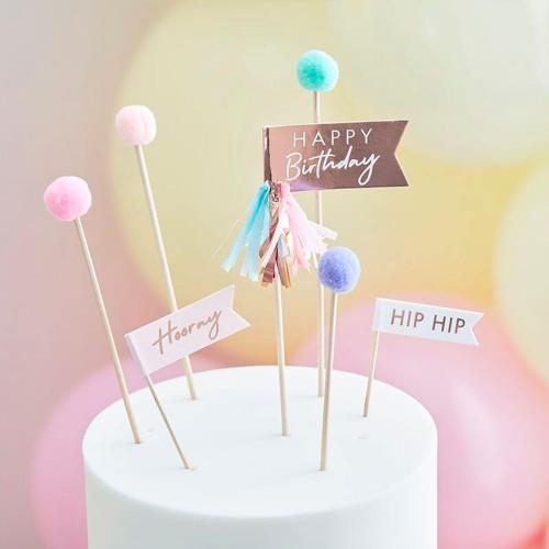 Pom Poms Happy Birthday Tårtdekoration – Coopers Candy