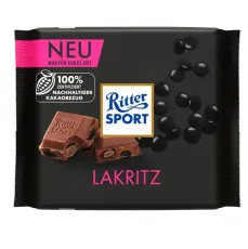 Ritter Sport Milk Chocolate Liquorice 100g(BF:2026-01-14) &ndash; Coopers Candy