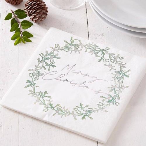 Servetter Merry Christmas Silver/Vit 16-pack – Coopers Candy
