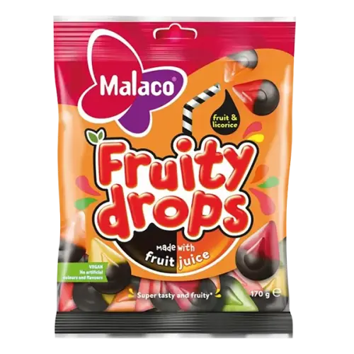 Malaco Fruity Drops Fruit Licorice 110g – Coopers Candy