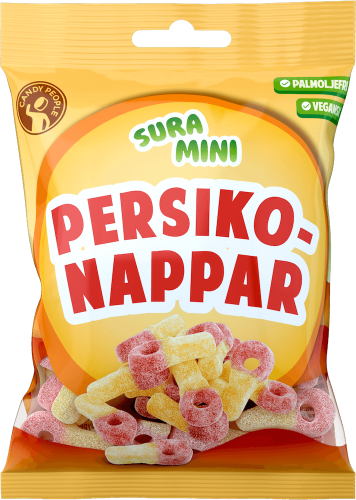 Sura Mini Persikonappar 70g – Coopers Candy