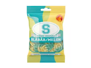 S-M&auml;rke Bl&aring;b&aelig;r/Melon 80g &ndash; Coopers Candy