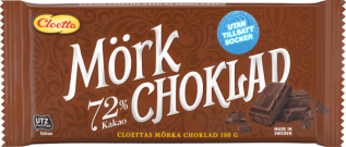 Cloetta Mörk choklad 72 % utan tillsatt socker 100g – Coopers Candy