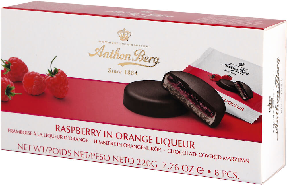 Anthon Berg Hindbær i apelsinlikör 220g