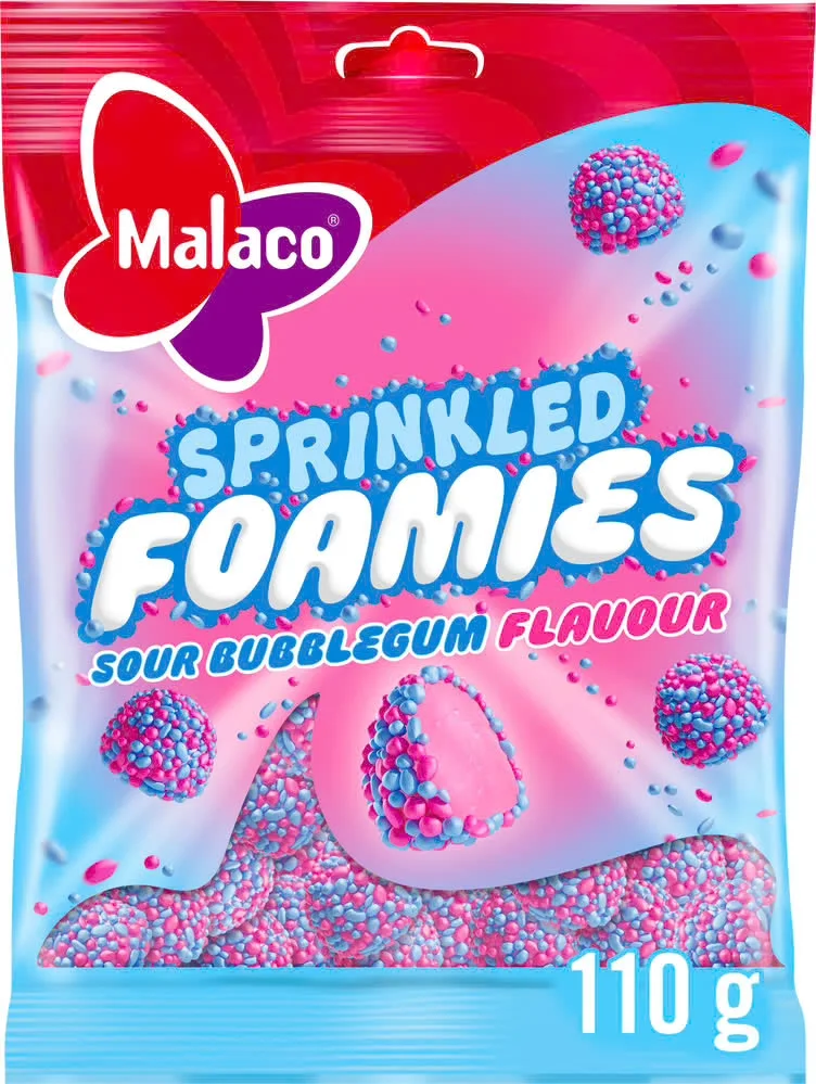 Malaco Sprinkled Foamies Sour Bubblegum 110g