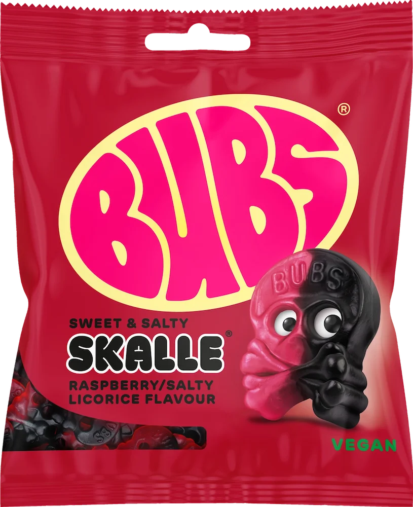 BUBS Raspberry Salty Licorice Skalle 155g